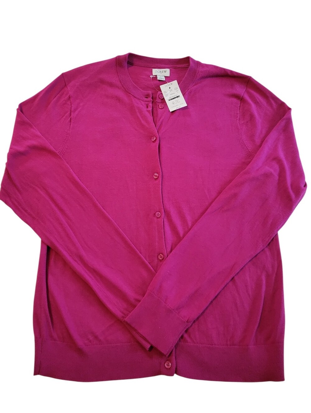 J.Crew Classic 100% Cotton Cardigan Sweater in vibrant berry/plum pink Size L - Picture 2 of 11